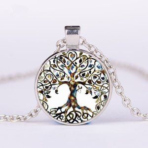 Silver Tree of Life Cabochon Pendant Necklace 20" Party Gift